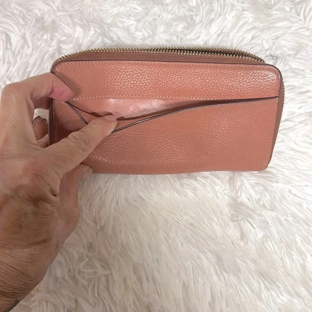 Coach Texture Accordion Zip Around Leather Wallet - Pink vintage